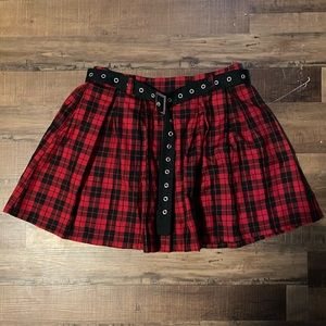 Hot Topic Red Plaid Skirt with Grommet Belt